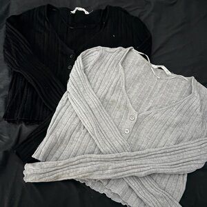 Bluenotes Black and Gray Ribbed Cardigan Set
